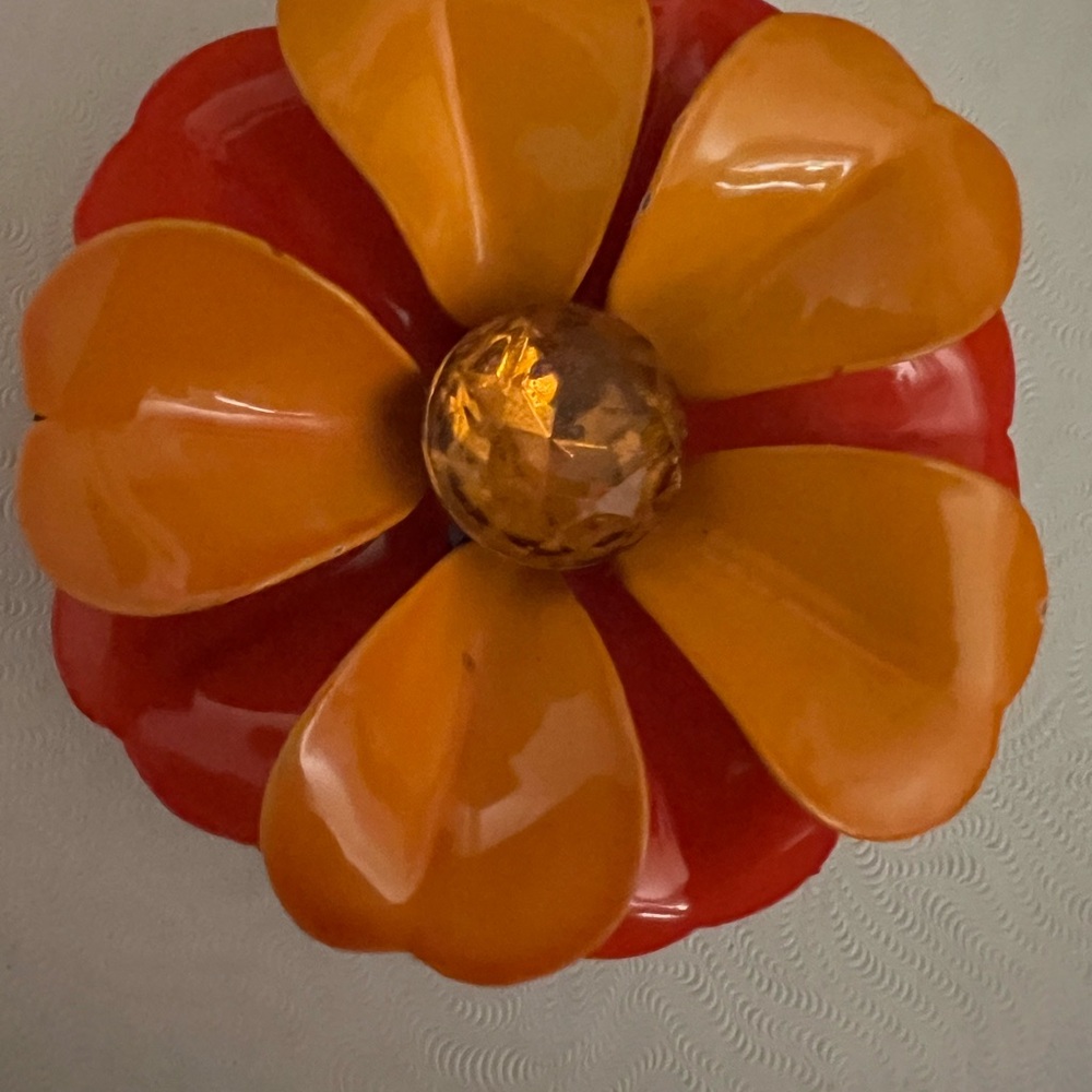Vintage Red and Orange Flower Brooch